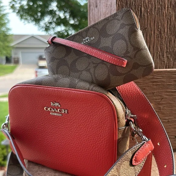 Coach Coral and Brown Women's Bag Set - Picture 2 of 16